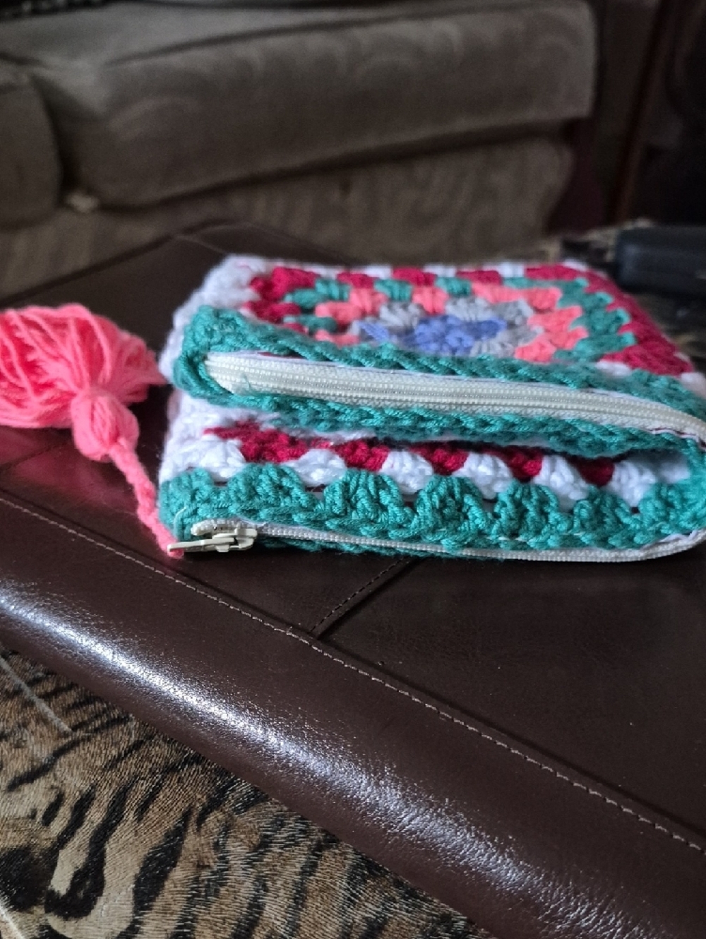 Handmade Crochet Colorful Granny Square Clutch — Fully Lined & Zip Top Closure - Picture 3 of 7